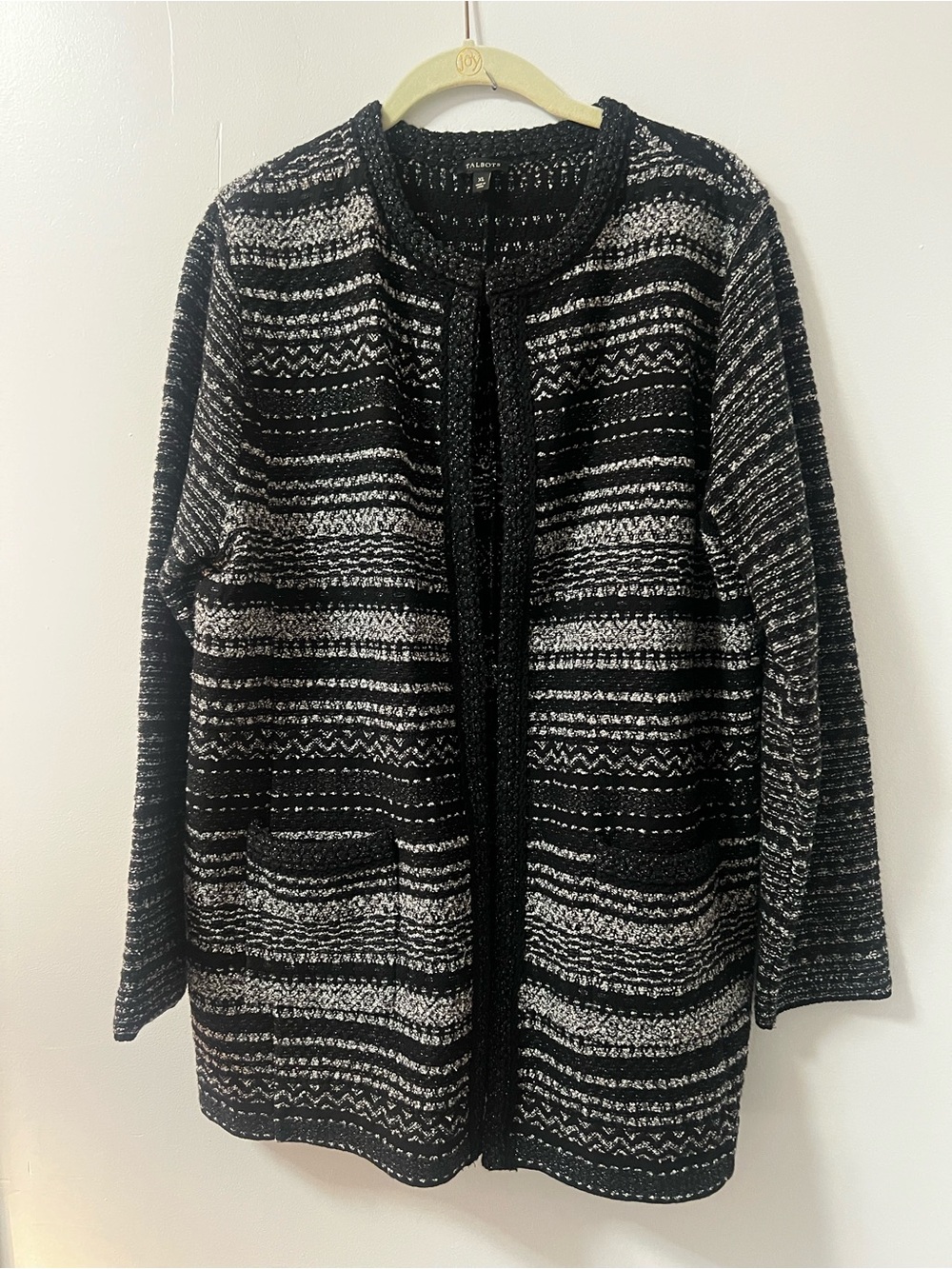Talbots Black and White Striped Open Knit Cardigan
